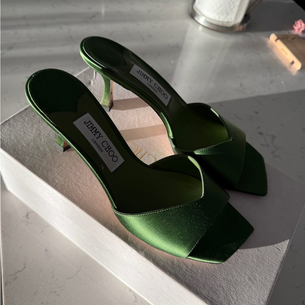 Jimmy Choo Green Satin Women's Heels